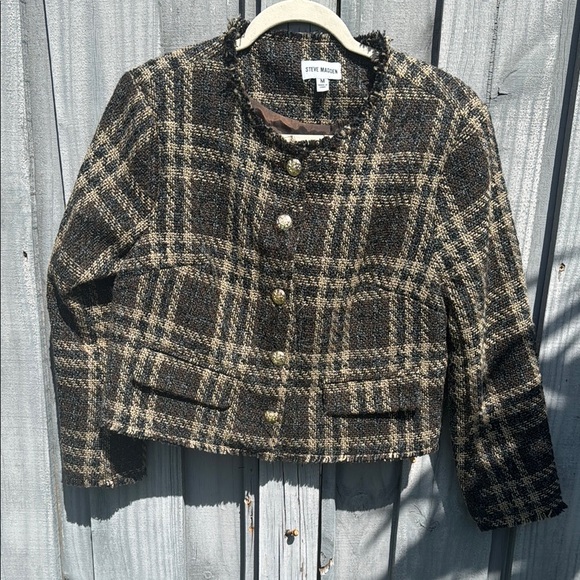 Steve Madden Tan and Brown Plaid Blazer - Picture 1 of 8